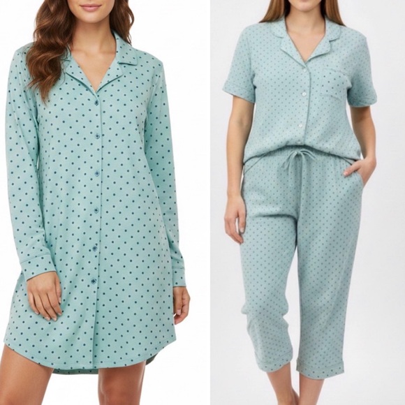 J. Jill Other - Lot of 3 J.Jill Teal Polka Dot Flannel Cotton Modal Pajama & Sleep Shirt L
